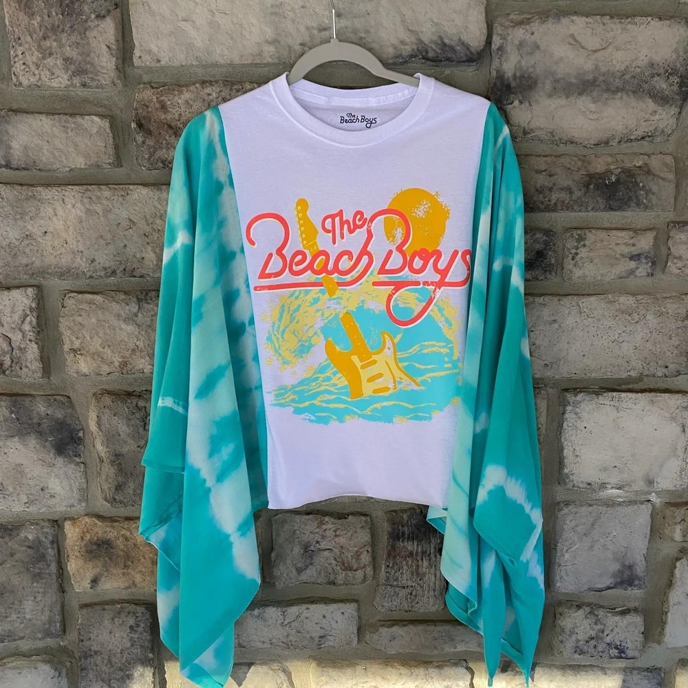 Beach Boys Graphic Tee with Tie-Dye Kimono Sleeves